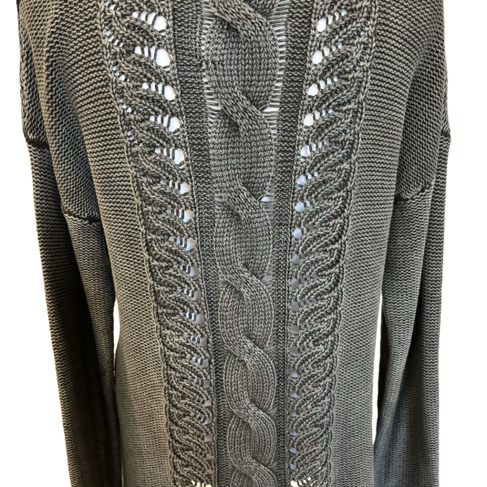 Sweater Long Sleeve w/ Cables front & Back, Charcoal Grey 100% Cotton, size LRG - Picture 7 of 9